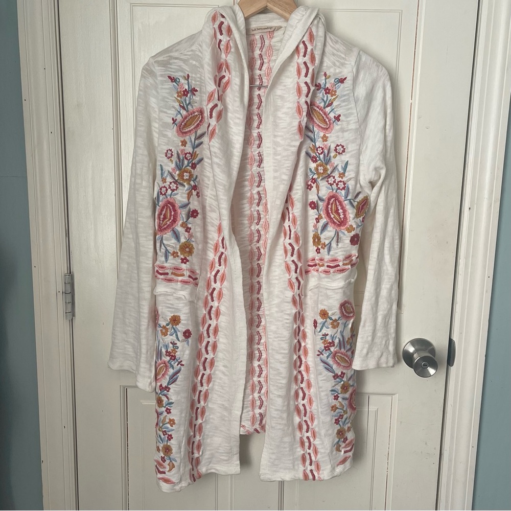 Soft Surroundings Embroidered Hoodie Sweater Small Cotton Boho Cottagecore - Picture 9 of 15